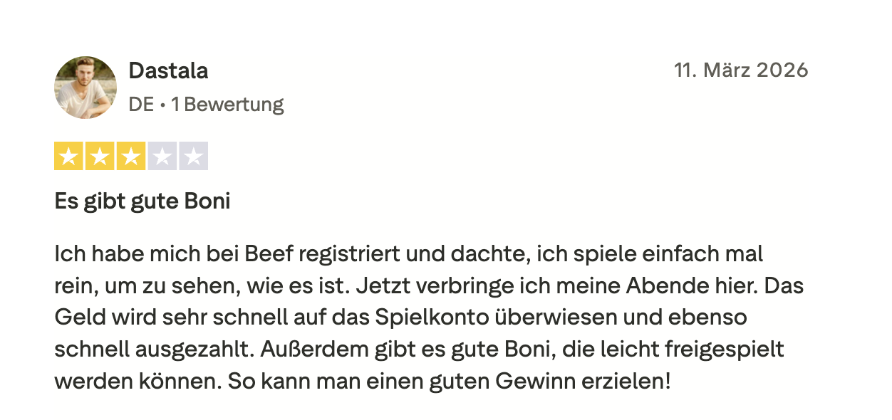 Beef Casino schnelle Zahlungen Bonus Test